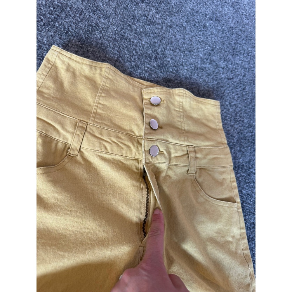 FAVLUX Mustard Yellow High Waisted Triple Button Fly Cuffed Shorts Womens SZ S - Picture 8 of 13